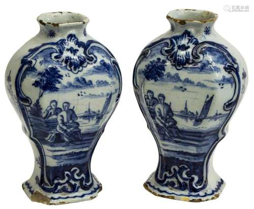 (PAIR) DELFT BLUE & WHITE POTTERY VASES, 18TH C.