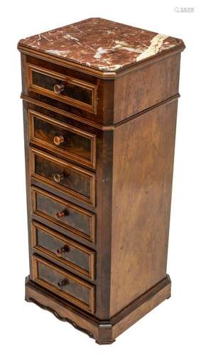 FRENCH HENRI II STYLE MARBLE TOP WALNUT NIGHTSTAND