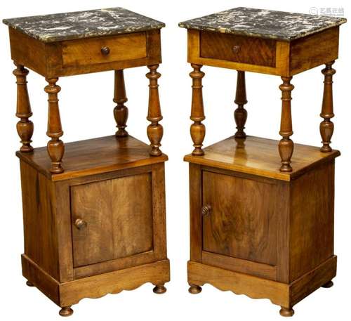 (2) LOUIS PHILLIP WALNUT MARBLE TOP SIDE CABINETS