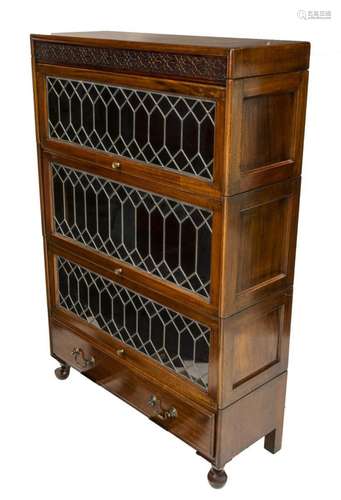 ENGLISH MAHOGANY & LEADED GLASS LAWYERS BOOKCASE