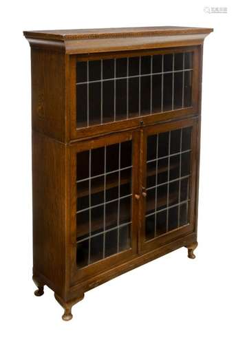 ENGLISH OAK & LEADED GLASS LAWYERS BOOKCASE