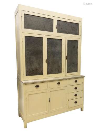 FRENCH PAINTED PEBBLED GLASS DOOR KITCHEN CABINET