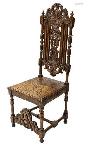 ENGLISH VICTORIAN HIGHLY CARVED OAK HALL CHAIR