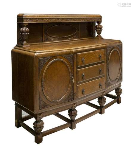 ENGLISH FLORAL CARVED OAK SIDEBOARD, C. 1930'S