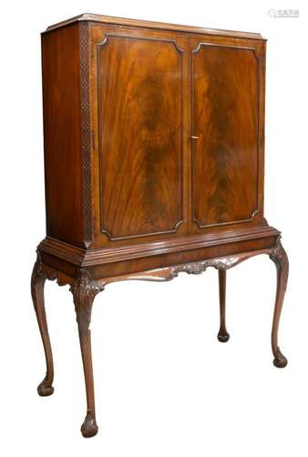 ENGLISH QUEEN ANNE STYLE MAHOGANY CABINET ON STAND