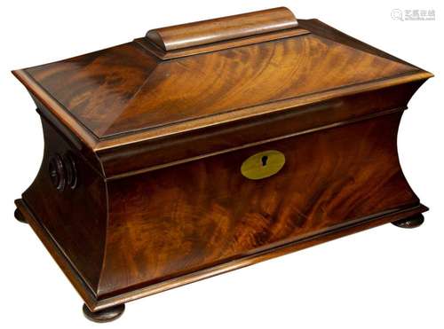 VICTORIAN SARCOPHAGUS FORM MAHOGANY TEA CADDY