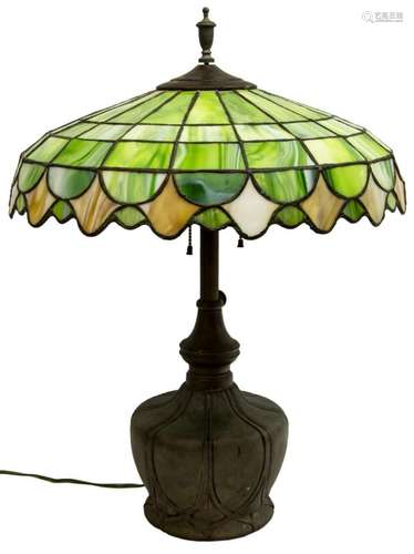 AMERICAN ART NOUVEAU & SLAG GLASS TABLE LAMP