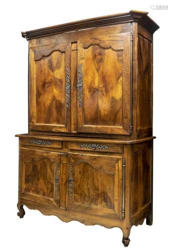 FRENCH LOUIS XVI STYLE WALNUT DEUX CORPS CABINET