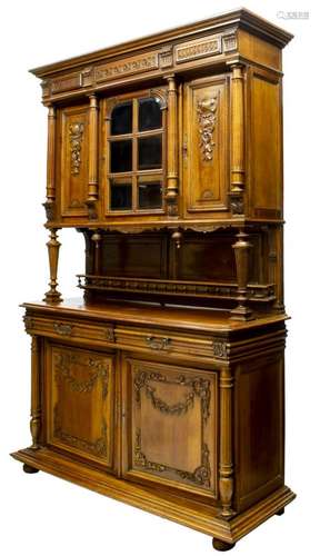 FRENCH HENRI II STYLE WALNUT DEUX CORPS BUFFET