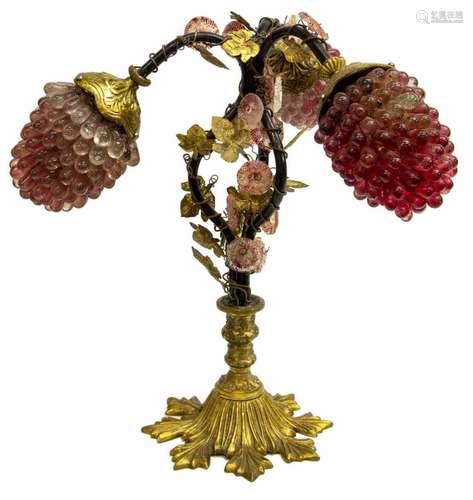 FRENCH BRONZE & GLASS 3-LIGHT GRAPE TABLE LAMP