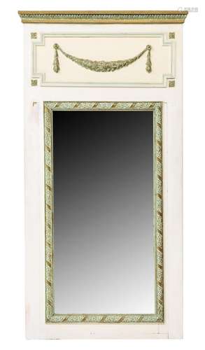 FRENCH PARCEL GILT PAINTED TRUMEAU STYLE MIRROR