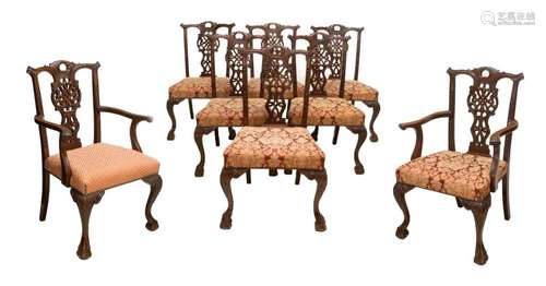 (8) CHIPPENDALE STYLE CARVED MAHOGANY SIDE CHAIRS