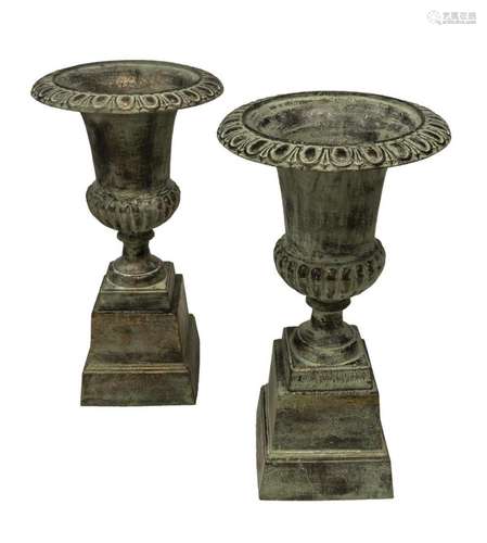 (2) ENGLISH NEOCLASSICAL STYLE IRON GARDEN URNS