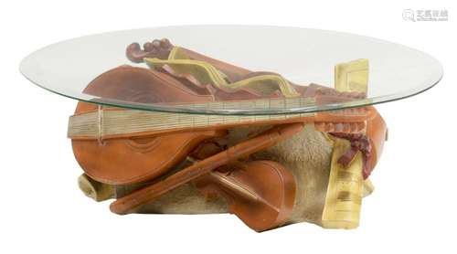 FRENCH RESIN MUSICAL INSTRUMENTS COFFEE TABLE