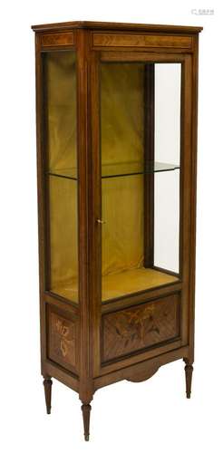 LOUIS XVI RIBBONED MARQUETRY MAHOGANY VITRINE