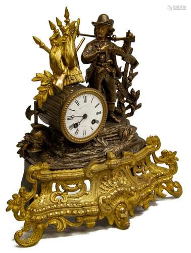 FRENCH GILT METAL FIGURAL MANTEL CLOCK