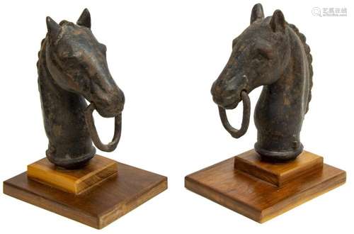 (PAIR) CAST IRON HORSE HEAD HITCHING POST FINIALS