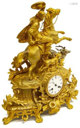 FRENCH GILT METAL FIGURAL MANTEL CLOCK