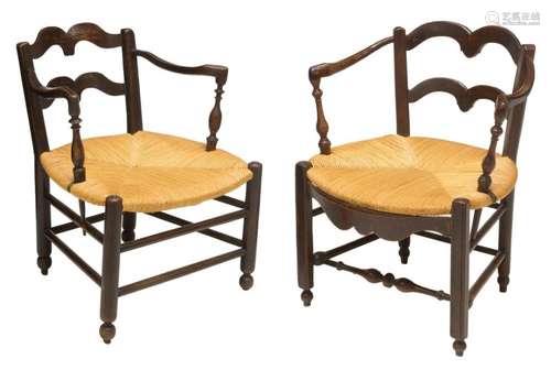 (PAIR) FRENCH PROVINCIAL ARMCHAIRS WITH RUSH SEATS