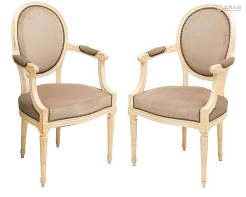 (PAIR) FRENCH LOUIS XVI STYLE PAINTED ARMCHAIRS