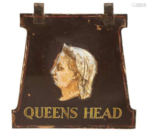 ENGLISH THE QUEENS HEAD TWO-SIDED PAINTED PUB SIGN