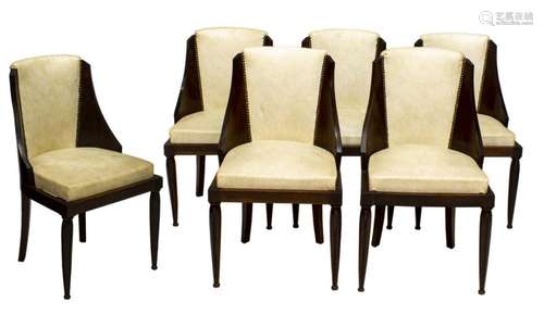 (6) FRENCH UPHOLSTERED SIDE DINING CHAIRS