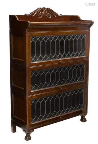 ENGLISH MAHOGANY & LEADED GLASS LAWYERS BOOKCASE