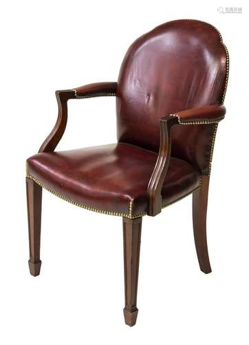 ENGLISH RED LEATHER MAHOGANY DESK CHAIR