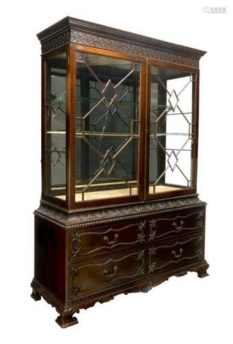 ENGLISH CHIPPENDALE STYLE GLAZED DISPLAY CABINET