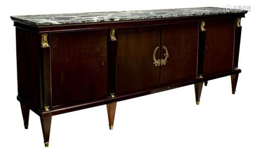 FRENCH EMPIRE STYLE MAHOGANY & MARBLE SIDEBOARD