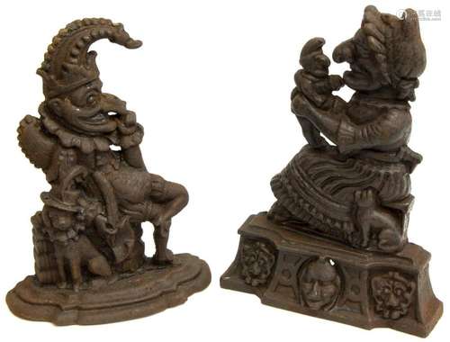 2) ENGLISH CAST IRON PUNCH & JUDY DOORSTOPS, 19THC