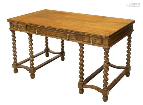 ENGLISH CARVED OAK & SPIRAL LEG WRITING TABLE