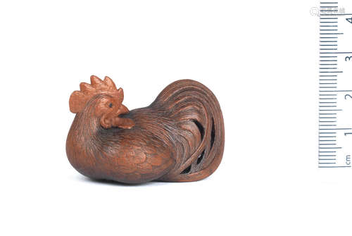 By Tadakuni, Nagoya, 19th century  A small wood netsuke of a cockerel