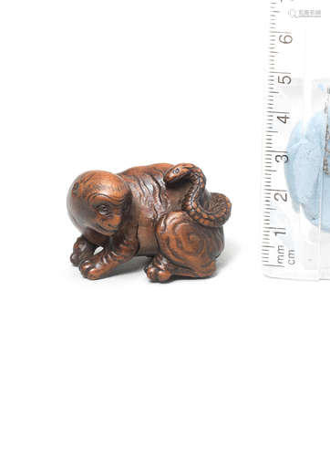 19th century A wood netsuke of a nue