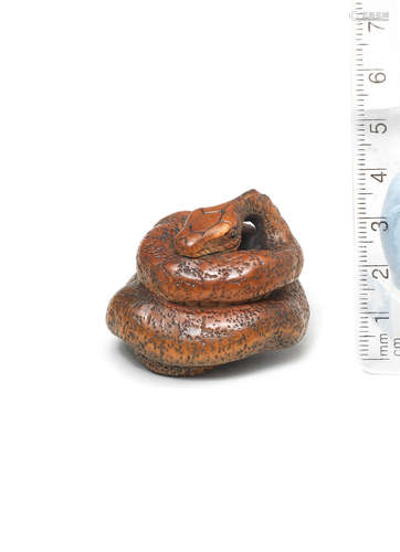 19th century A wood netsuke of a snake