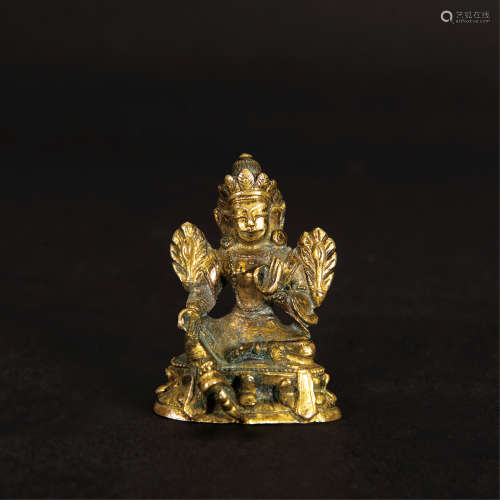 清中期 铜鎏金绿度母像