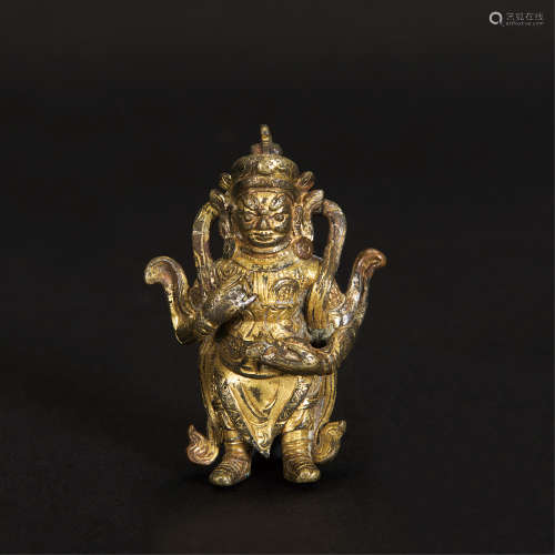清中期 铜鎏金黄财神立像