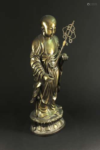 福州脱胎漆器仿铜雕持杖地藏王菩萨立像