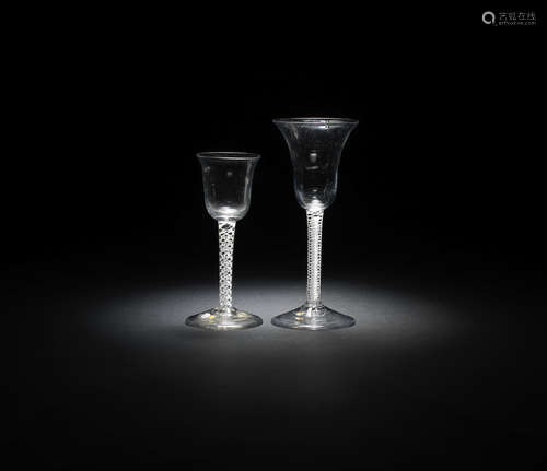 Two mixed twist wine glasses, circa 1760