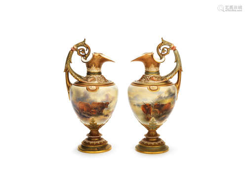 Two good Royal Worcester ewers by John Stinton, dated 1908 and 1911