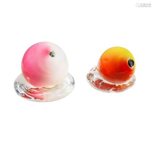 Two New England Glass Company blown fruit paperweights, circa 1880