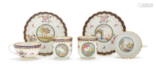 A good set of six Worcester 'trios', circa 1780