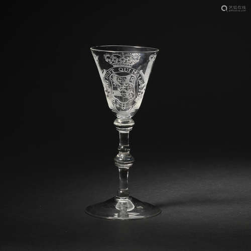 A Dutch-engraved light baluster wine goblet, circa 1750-60