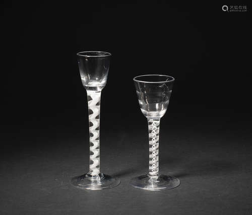 An opaque-twist cordial glass and a 'Lynn' wine glass, circa 1760