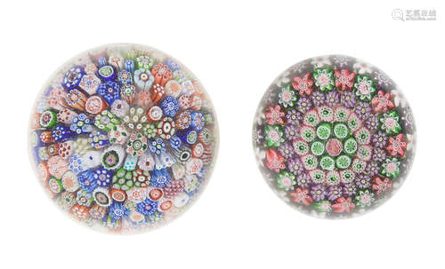 A Baccarat close-pack paperweight and a Clichy concentric weight, dated 1847 and circa 1850