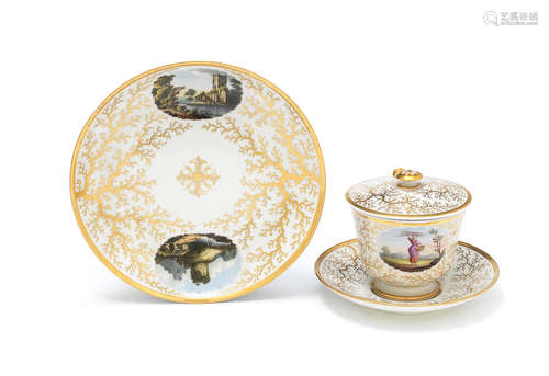 A rare Flight, Barr and Barr cup, cover and stand and a saucer dish, circa 1820