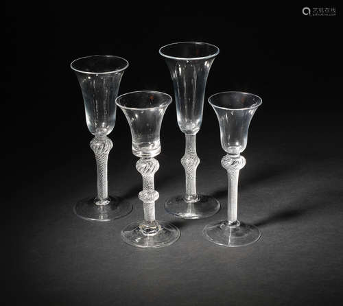 Four airtwist stemmed wine or ale glasses, circa 1750