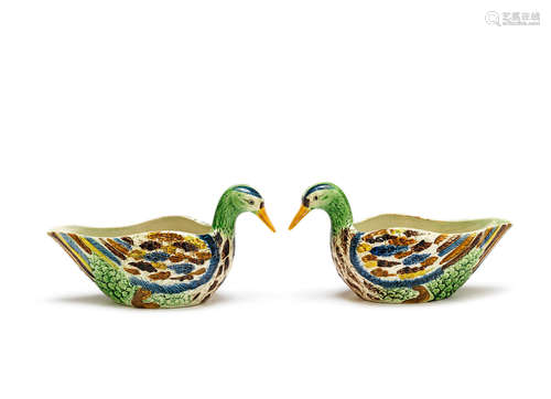 A pair of Prattware duck sauceboats, circa 1790