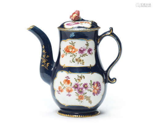 A rare Lowestoft coffee pot and cover, circa 1770-75