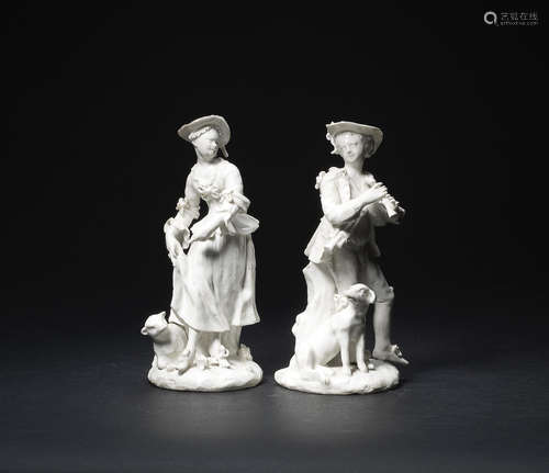 A pair of Derby 'dry edge' figures, circa 1755